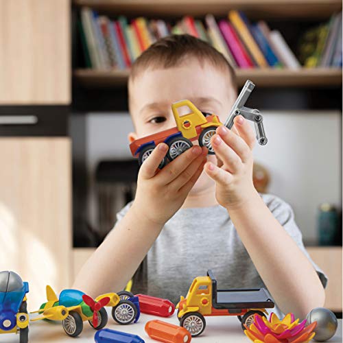 Play Brainy Magnetic Toy Cars Set for Boys and Girls - Brilliant Educational Toys for Toddlers and Preschoolers - Montessori Toy is Load of Fun & Helps with Developmental Skills - 42 Piece Set by Goods And More Corp