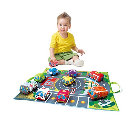 Soft Car Toy Set with Play Mat for 1 Year Old Baby, 10 Vehicle, 1 Play Mat Storage Bag, Baby Toys 12-18 Months, Early Educational Toys Birthday Gift, Toys for 1 2 3 Year Old Toddlers Boys Girls from OKGIUGN