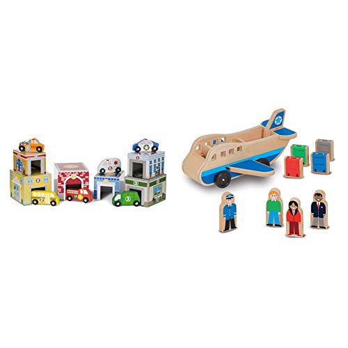 Melissa & Doug Nesting & Sorting Buildings & Vehicles & & Doug Wooden Airplane Play Set with 4 Play Figures and 4 Suitcases (9394) from 