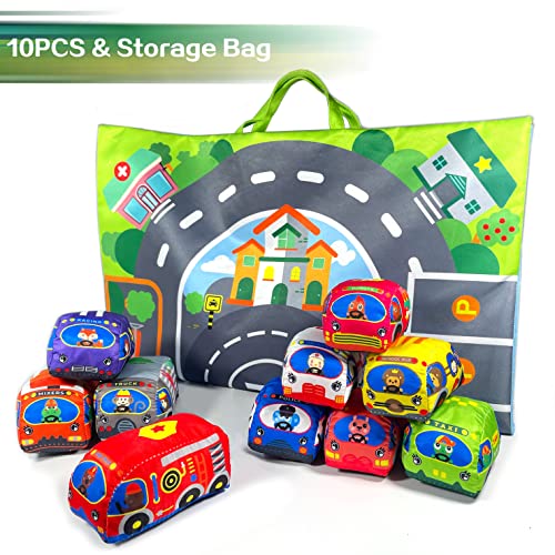Soft Car Toy Set with Play Mat for 1 Year Old Baby, 10 Vehicle, 1 Play Mat Storage Bag, Baby Toys 12-18 Months, Early Educational Toys Birthday Gift, Toys for 1 2 3 Year Old Toddlers Boys Girls from OKGIUGN