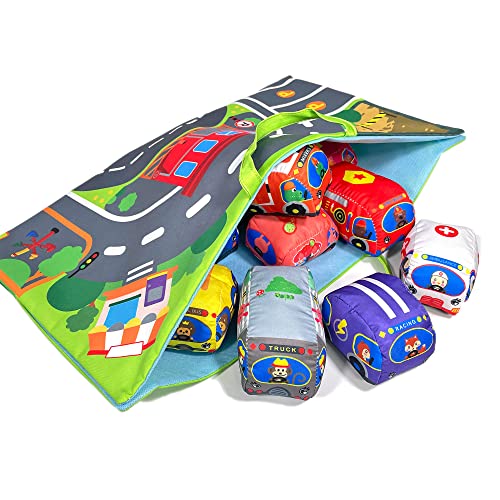 Soft Car Toy Set with Play Mat for 1 Year Old Baby, 10 Vehicle, 1 Play Mat Storage Bag, Baby Toys 12-18 Months, Early Educational Toys Birthday Gift, Toys for 1 2 3 Year Old Toddlers Boys Girls from OKGIUGN