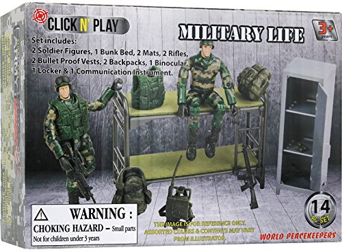 Click N' Play Military Life Living Quarters Bunk Bed 14 Piece Play Set with Accessories. from Click N' Play