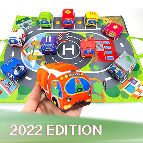 Soft Car Toy Set with Play Mat for 1 Year Old Baby, 10 Vehicle, 1 Play Mat Storage Bag, Baby Toys 12-18 Months, Early Educational Toys Birthday Gift, Toys for 1 2 3 Year Old Toddlers Boys Girls from OKGIUGN