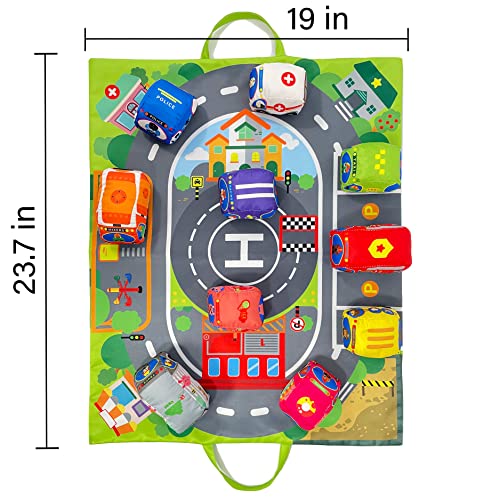 Soft Car Toy Set with Play Mat for 1 Year Old Baby, 10 Vehicle, 1 Play Mat Storage Bag, Baby Toys 12-18 Months, Early Educational Toys Birthday Gift, Toys for 1 2 3 Year Old Toddlers Boys Girls from OKGIUGN