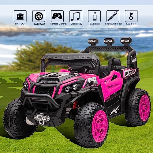 LUIBAS 4x4 Ride On Buggy 24V 5MPH Ride On Toys with Remote Control Battery Powered Kids Electric Car Off-Road Vehicles Side by Side UTV, Music Play, Storage Trunk, Pink by LUIBAS