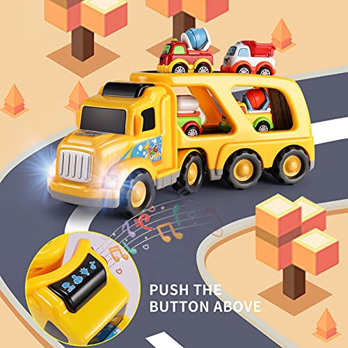 Temi Toddler Boy Toys Toys for 1 2 3 4 5 6 Year Old Boys, 5 in 1 Construction Vehicles Transport Truck Carrier Toy, Toddler Toys Age 1-2 for Boys Girls Kids Push and Go Play Vehicles Toys by Temi