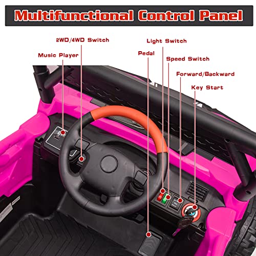 LUIBAS 4x4 Ride On Buggy 24V 5MPH Ride On Toys with Remote Control Battery Powered Kids Electric Car Off-Road Vehicles Side by Side UTV, Music Play, Storage Trunk, Pink by LUIBAS