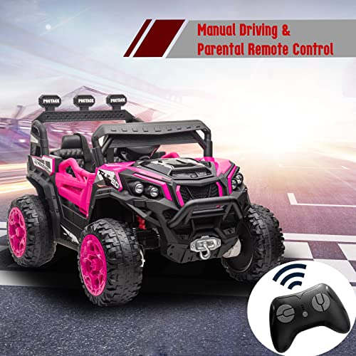 LUIBAS 4x4 Ride On Buggy 24V 5MPH Ride On Toys with Remote Control Battery Powered Kids Electric Car Off-Road Vehicles Side by Side UTV, Music Play, Storage Trunk, Pink by LUIBAS