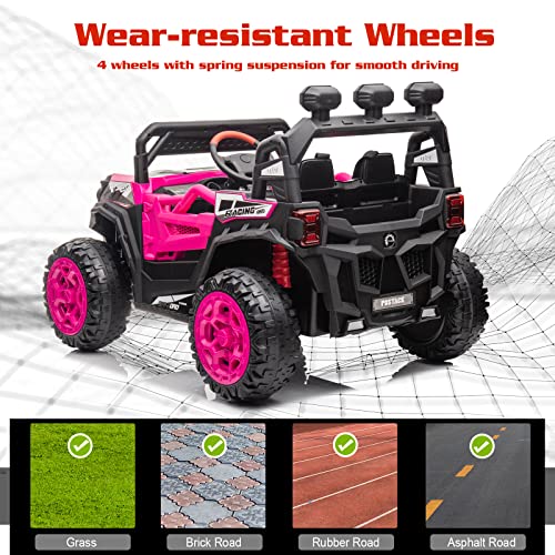 LUIBAS 4x4 Ride On Buggy 24V 5MPH Ride On Toys with Remote Control Battery Powered Kids Electric Car Off-Road Vehicles Side by Side UTV, Music Play, Storage Trunk, Pink by LUIBAS