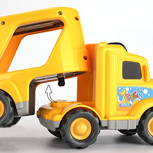 Temi Toddler Boy Toys Toys for 1 2 3 4 5 6 Year Old Boys, 5 in 1 Construction Vehicles Transport Truck Carrier Toy, Toddler Toys Age 1-2 for Boys Girls Kids Push and Go Play Vehicles Toys by Temi