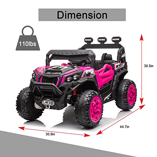 LUIBAS 4x4 Ride On Buggy 24V 5MPH Ride On Toys with Remote Control Battery Powered Kids Electric Car Off-Road Vehicles Side by Side UTV, Music Play, Storage Trunk, Pink by LUIBAS