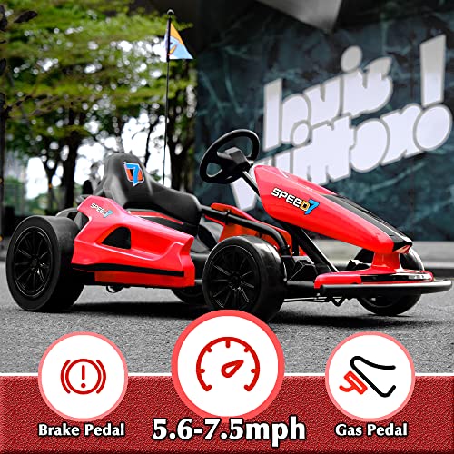 sopbost 24V Electric Drift Kart 7.5MPH High Speed Go Kart for Kids Aged 6+ Battery Powered Ride On Car Toy 2WD Motorized Go Carts Drifting Vehicle, Music Play, Red by sopbost product
