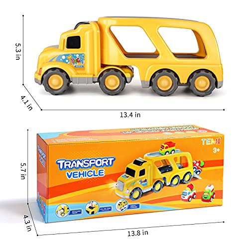 Temi Toddler Boy Toys Toys for 1 2 3 4 5 6 Year Old Boys, 5 in 1 Construction Vehicles Transport Truck Carrier Toy, Toddler Toys Age 1-2 for Boys Girls Kids Push and Go Play Vehicles Toys by Temi