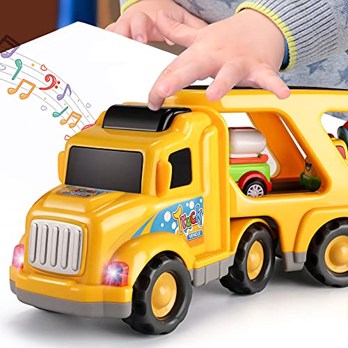 Temi Toddler Boy Toys Toys for 1 2 3 4 5 6 Year Old Boys, 5 in 1 Construction Vehicles Transport Truck Carrier Toy, Toddler Toys Age 1-2 for Boys Girls Kids Push and Go Play Vehicles Toys by Temi