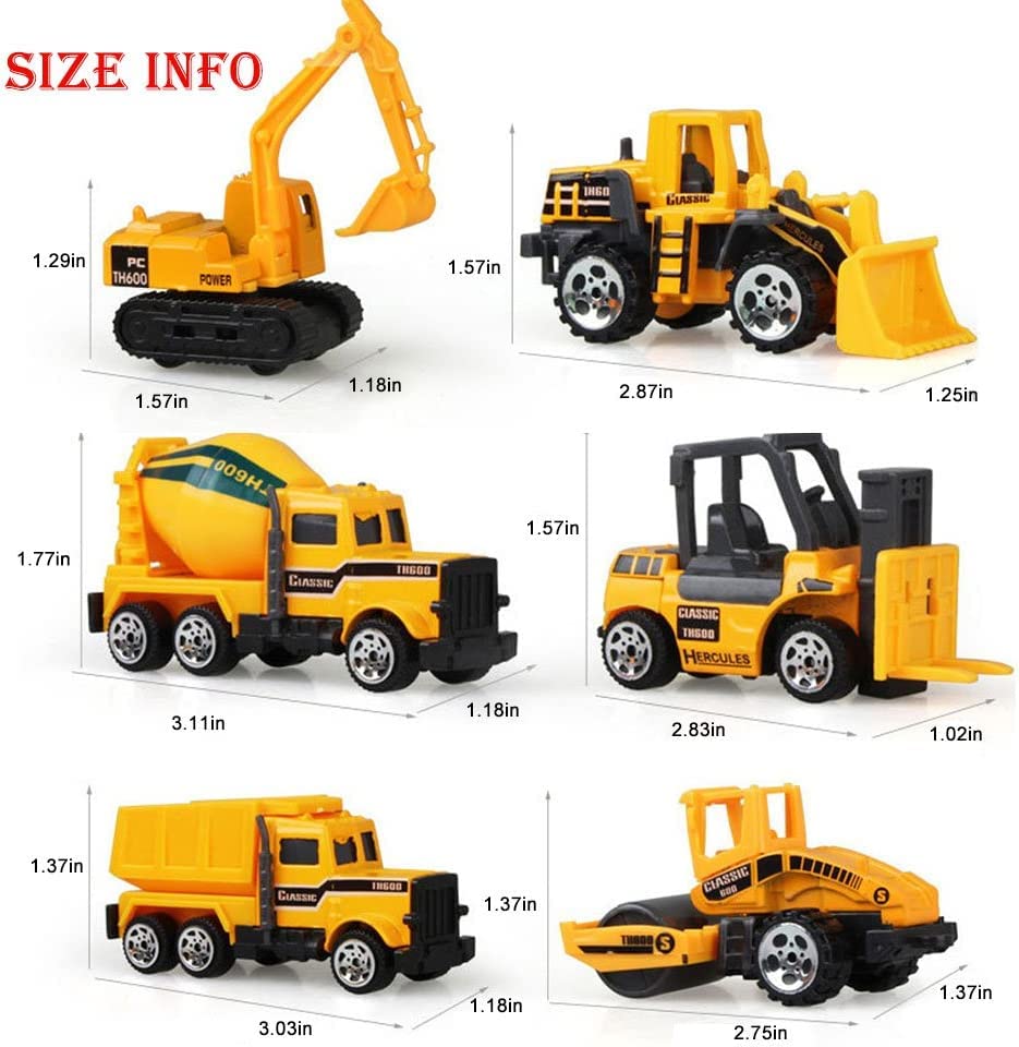 Gimilife Play Vehicles, 6 Set Toy Construction Vehicles, Assorted Trucks Mini Car Toy, Friction Powered Push & Play Engineering Vehicles for Age 3 Years and Up Boys and Girls as Gift from Gimilife