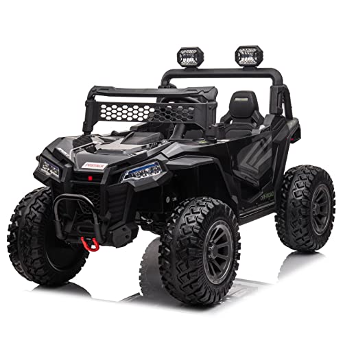 POSTACK 24V Ride on UTV for Big Kids 4WD,XXL Side by Side 2 Seater Kids Car with Remote Control, Battery Powered Electric Car for Kids with EVA Rubber Tires, Music Play, Gift for Boys and Girls, Black by POSTACK