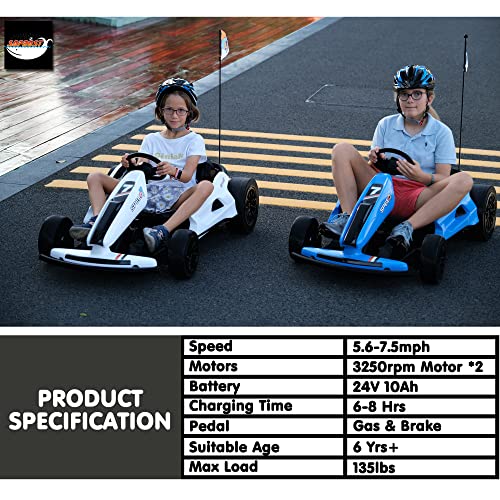 sopbost 24V Electric Drift Kart 7.5MPH High Speed Go Kart for Kids Aged 6+ Battery Powered Ride On Car Toy 2WD Motorized Go Carts Drifting Vehicle, Music Play, Red by sopbost product