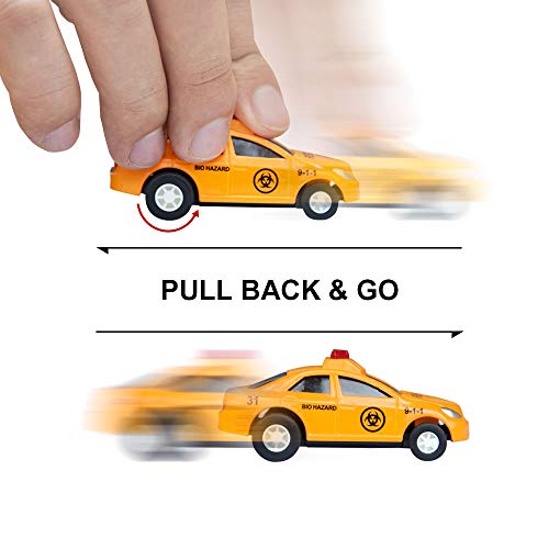 Car Toys with Play Mat, 6 Toy Cars, 3 Road Signs, 14" x 18" City Playmat, City Vehicle Set, Mini Pull Back Vehicle Toys for 3 4 5 Year Old Boys Toddlers by CHICKEN TOYS