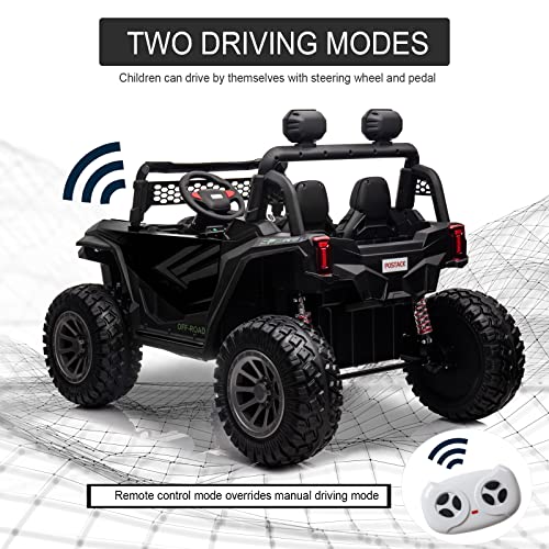 POSTACK 24V Ride on UTV for Big Kids 4WD,XXL Side by Side 2 Seater Kids Car with Remote Control, Battery Powered Electric Car for Kids with EVA Rubber Tires, Music Play, Gift for Boys and Girls, Black by POSTACK