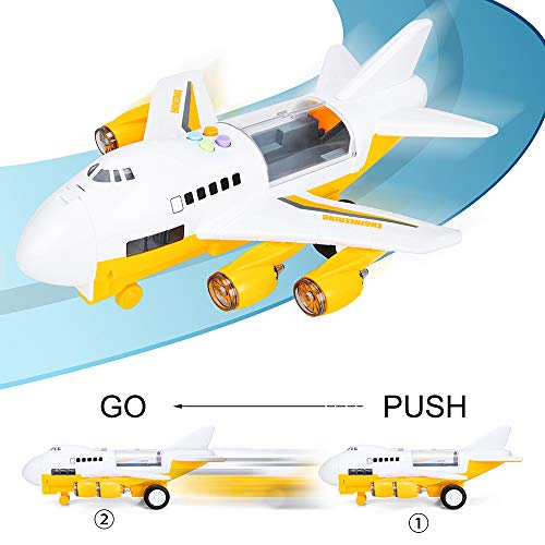 Car Toys Set with Transport Cargo Airplane and Large Play Mat, Educational Vehicle Construction Car Set for Kids Toddler Boys Child Gift for 3 4 5 6 Years Old, 6 Cars, Large Plane, 11 Road Signs from SAITI