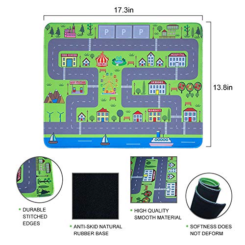 Car Toys with Play Mat, 6 Toy Cars, 3 Road Signs, 14" x 18" City Playmat, City Vehicle Set, Mini Pull Back Vehicle Toys for 3 4 5 Year Old Boys Toddlers by CHICKEN TOYS