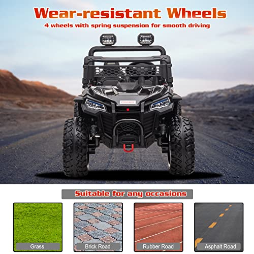 POSTACK 24V Ride on UTV for Big Kids 4WD,XXL Side by Side 2 Seater Kids Car with Remote Control, Battery Powered Electric Car for Kids with EVA Rubber Tires, Music Play, Gift for Boys and Girls, Black by POSTACK