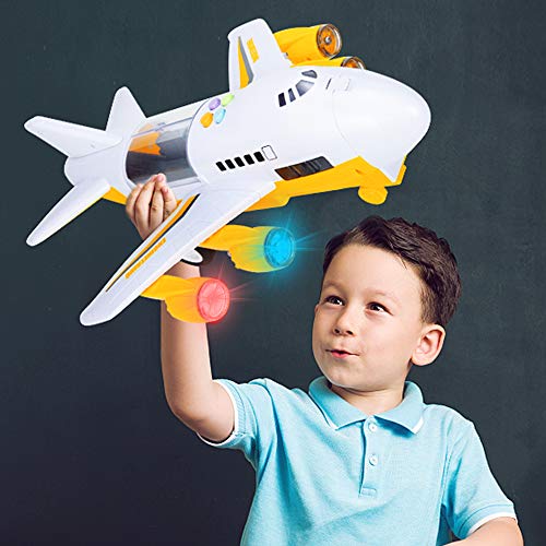 Car Toys Set with Transport Cargo Airplane and Large Play Mat, Educational Vehicle Construction Car Set for Kids Toddler Boys Child Gift for 3 4 5 6 Years Old, 6 Cars, Large Plane, 11 Road Signs from SAITI