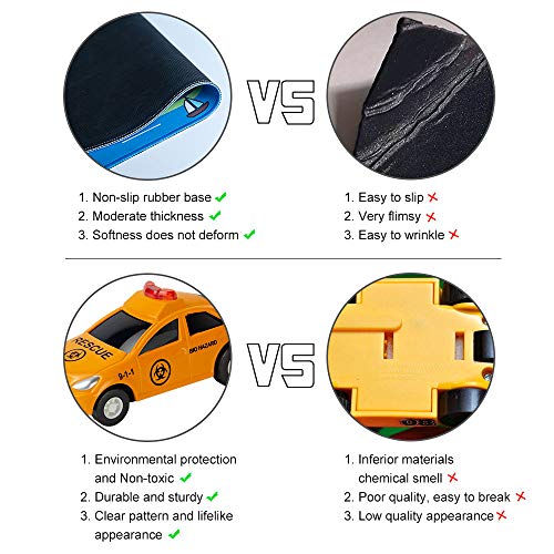 Car Toys with Play Mat, 6 Toy Cars, 3 Road Signs, 14" x 18" City Playmat, City Vehicle Set, Mini Pull Back Vehicle Toys for 3 4 5 Year Old Boys Toddlers by CHICKEN TOYS