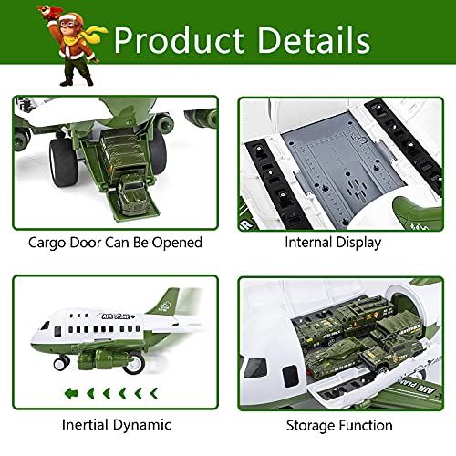 UNIH Airplane Toys Set, Transport Cargo Airplane and 6PCS Mini Army Vehicles, Military Vehicle Play Set Birthday Gift for Kids Toddlers Boys 3 4 5 6 Years Old by UNIH