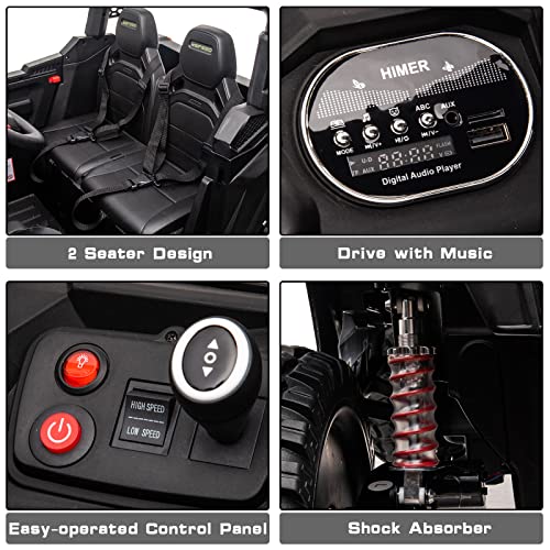 POSTACK 24V Ride on UTV for Big Kids 4WD,XXL Side by Side 2 Seater Kids Car with Remote Control, Battery Powered Electric Car for Kids with EVA Rubber Tires, Music Play, Gift for Boys and Girls, Black by POSTACK