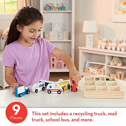Melissa & Doug Wooden Town Vehicles Set in Wooden Tray (9 pcs) from Melissa and Doug