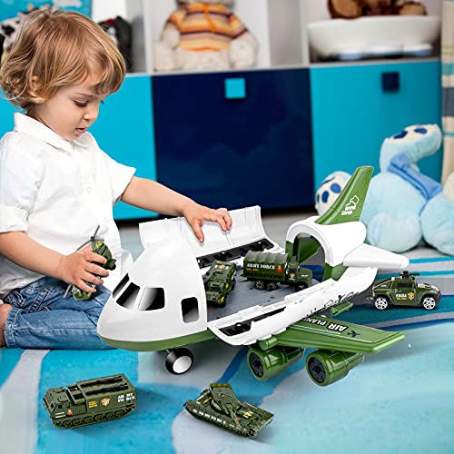 UNIH Airplane Toys Set, Transport Cargo Airplane and 6PCS Mini Army Vehicles, Military Vehicle Play Set Birthday Gift for Kids Toddlers Boys 3 4 5 6 Years Old by UNIH