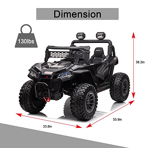POSTACK 24V Ride on UTV for Big Kids 4WD,XXL Side by Side 2 Seater Kids Car with Remote Control, Battery Powered Electric Car for Kids with EVA Rubber Tires, Music Play, Gift for Boys and Girls, Black by POSTACK