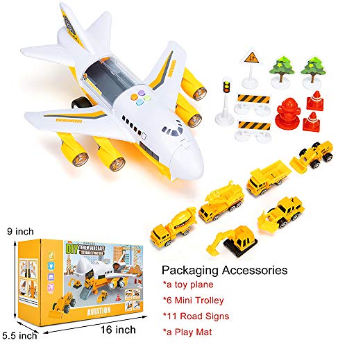 Car Toys Set with Transport Cargo Airplane and Large Play Mat, Educational Vehicle Construction Car Set for Kids Toddler Boys Child Gift for 3 4 5 6 Years Old, 6 Cars, Large Plane, 11 Road Signs from SAITI