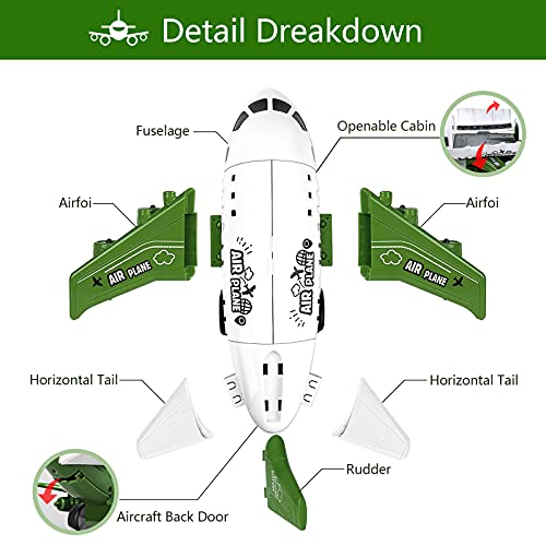 UNIH Airplane Toys Set, Transport Cargo Airplane and 6PCS Mini Army Vehicles, Military Vehicle Play Set Birthday Gift for Kids Toddlers Boys 3 4 5 6 Years Old by UNIH