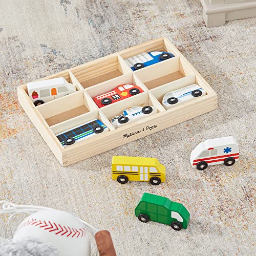 Melissa & Doug Wooden Town Vehicles Set in Wooden Tray (9 pcs) from Melissa and Doug