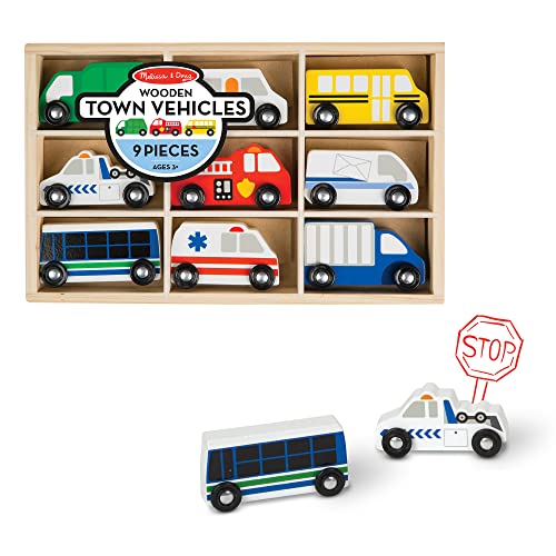 Melissa & Doug Wooden Town Vehicles Set in Wooden Tray (9 pcs) from Melissa and Doug