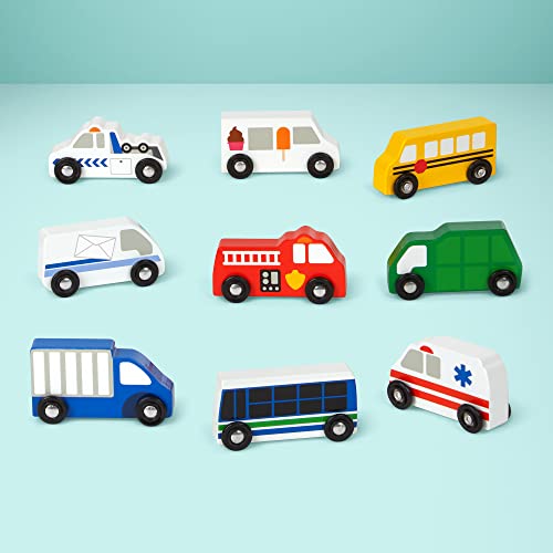 Melissa & Doug Wooden Town Vehicles Set in Wooden Tray (9 pcs) from Melissa and Doug