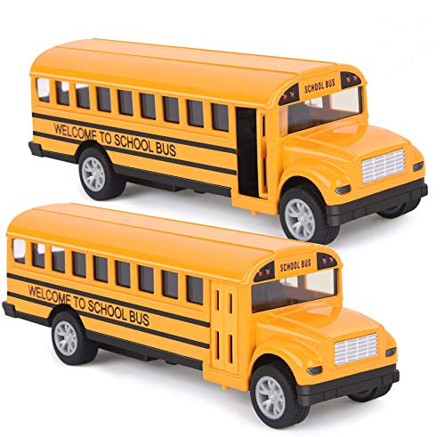 Think Wing School Bus Toy for Toddlers - 5 Inch 2 Set Die-cast Play Vehicles Pull Back car for Kids from Think Wing