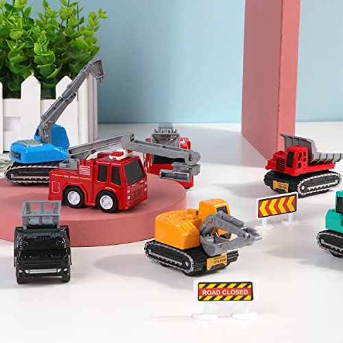 Meland Construction Vehicles Truck Toys Set with Play Mat - 8 Mini Engineer Pull Back Cars, 22.8x32.7Inch Playmat & 14 Road Signs, Toy Car Set for Boys Toddlers Birthday Christmas (Colorful) from Meland