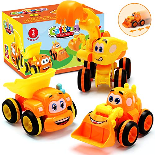 Toys for a 2 Year Old Boy - 3 Friction Powered Trucks for 2+ Year Old Boys, Push & Go Cars Cartoon Construction Vehicle Set - Toddler Boys Toys & Toy Trucks, Play Pull Back Car by MOBIUS Toys