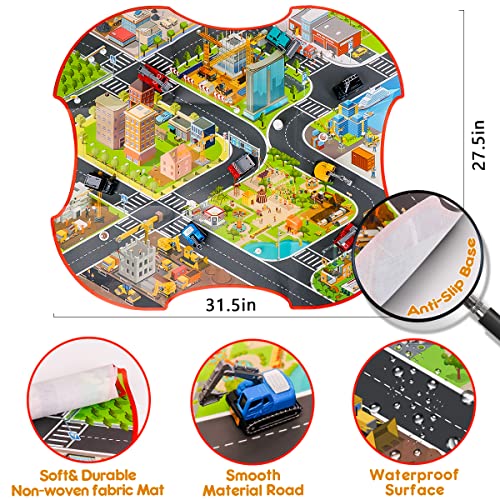 Meland Construction Vehicles Truck Toys Set with Play Mat - 8 Mini Engineer Pull Back Cars, 22.8x32.7Inch Playmat & 14 Road Signs, Toy Car Set for Boys Toddlers Birthday Christmas (Colorful) from Meland