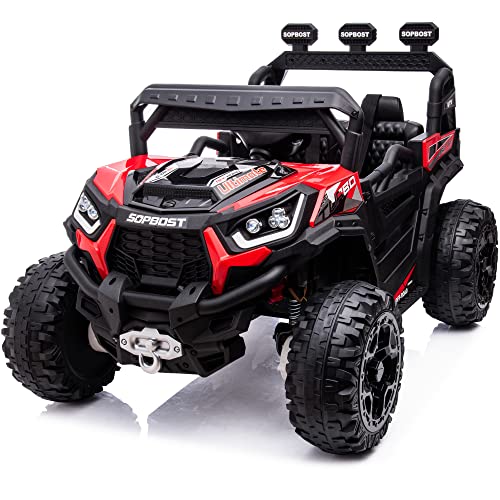 sopbost 12V 10AH Power Buggy 4x4 Kids Ride On Truck UTV 2WD/4WD Switchable Ride On Car with Remote Control Ride On Toys Electric Off-Road UTV Vehicle with Car Keys, 4 Shock Absorbers, Music Play, Red from sopbost