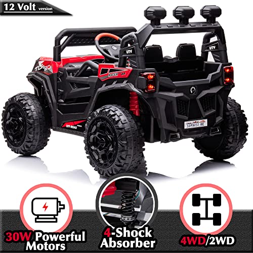 sopbost 12V 10AH Power Buggy 4x4 Kids Ride On Truck UTV 2WD/4WD Switchable Ride On Car with Remote Control Ride On Toys Electric Off-Road UTV Vehicle with Car Keys, 4 Shock Absorbers, Music Play, Red from sopbost