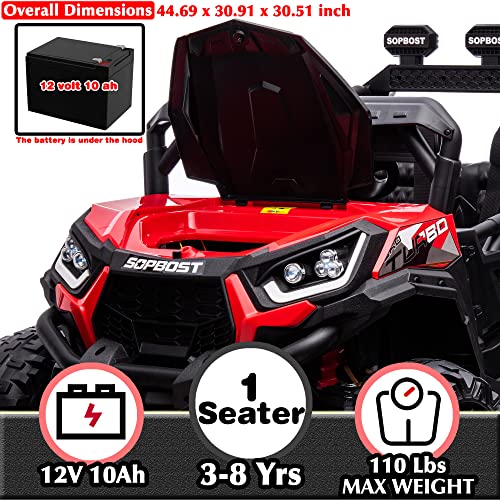 sopbost 12V 10AH Power Buggy 4x4 Kids Ride On Truck UTV 2WD/4WD Switchable Ride On Car with Remote Control Ride On Toys Electric Off-Road UTV Vehicle with Car Keys, 4 Shock Absorbers, Music Play, Red from sopbost