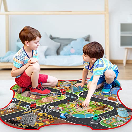 Meland Construction Vehicles Truck Toys Set with Play Mat - 8 Mini Engineer Pull Back Cars, 22.8x32.7Inch Playmat & 14 Road Signs, Toy Car Set for Boys Toddlers Birthday Christmas (Colorful) from Meland