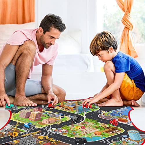 Meland Construction Vehicles Truck Toys Set with Play Mat - 8 Mini Engineer Pull Back Cars, 22.8x32.7Inch Playmat & 14 Road Signs, Toy Car Set for Boys Toddlers Birthday Christmas (Colorful) from Meland