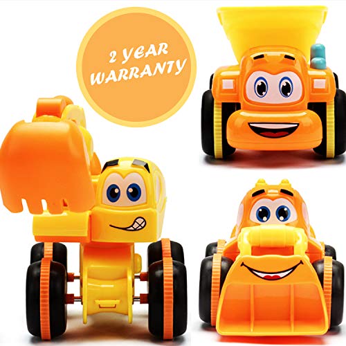Toys for a 2 Year Old Boy - 3 Friction Powered Trucks for 2+ Year Old Boys, Push & Go Cars Cartoon Construction Vehicle Set - Toddler Boys Toys & Toy Trucks, Play Pull Back Car by MOBIUS Toys