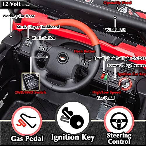 sopbost 12V 10AH Power Buggy 4x4 Kids Ride On Truck UTV 2WD/4WD Switchable Ride On Car with Remote Control Ride On Toys Electric Off-Road UTV Vehicle with Car Keys, 4 Shock Absorbers, Music Play, Red from sopbost