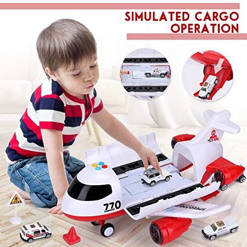 Airplane Toy, Kids Airplane Toys for 3 4 5 6 Year Old Boys Girls Toddlers, Ambulance Aircraft Vehicle Play Set with 6 Rescue Trucks from Acksonse